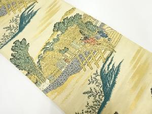 アンティーク　時代人物に風景模様織出し袋帯（材料）